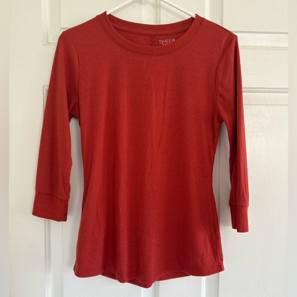 Time and Tru Rust Ribbed 3/4 Sleeve Top Size S